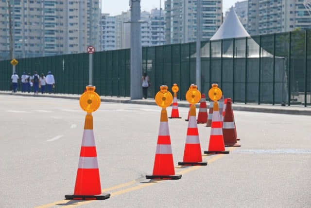 Traffic Safety Cones On A Street