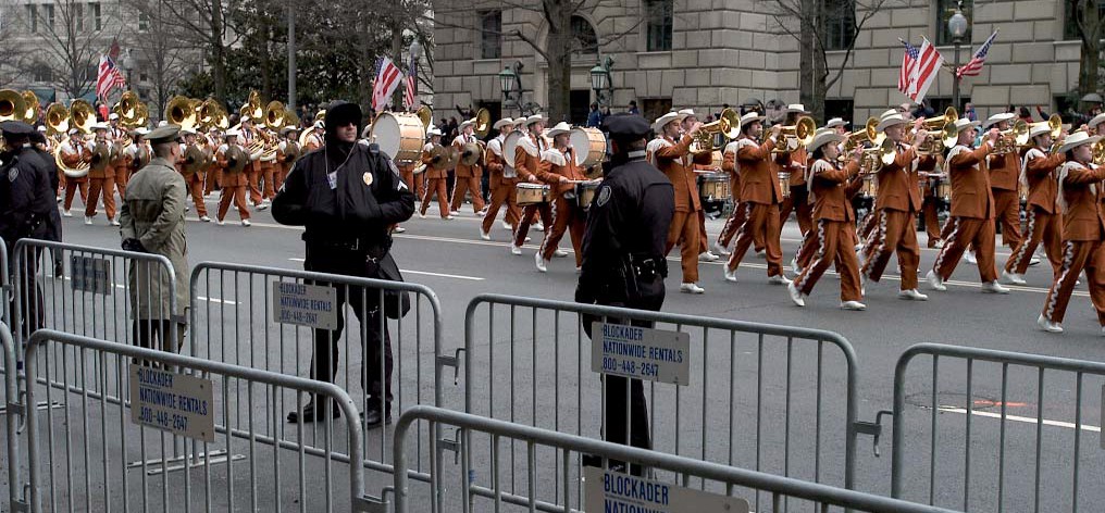 Crowd Control Steel Barriers For A Street Parade