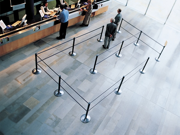 Retractable Belt Barriers And Stanchions At Movie Theatre