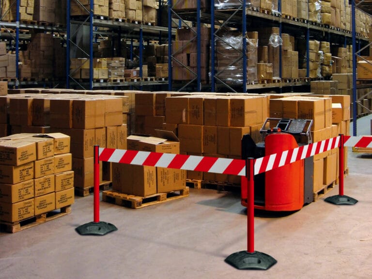 Retractable Belt Barriers In Warehouse