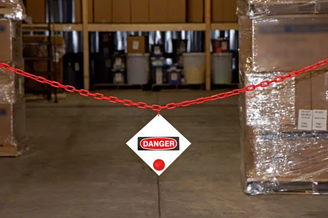 Warehouse Safety Chain With A Sign Of Danger