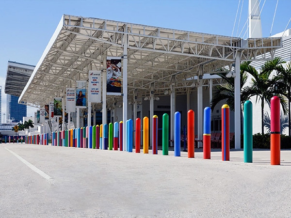 Multi Colored Steel Pipe Bollard Post At Port Of Miami