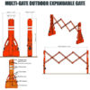Multi-Gate Outdoor Safety Gate Barrier Features Drawing Dimensions